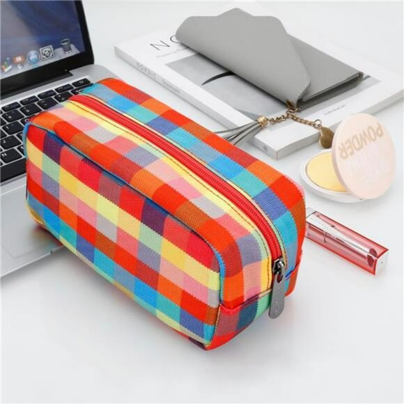 Small Canvas Makeup Bag Travel Toiletry Organizer Cosmetic Pouch Zipper Case - Picture 2 of 7